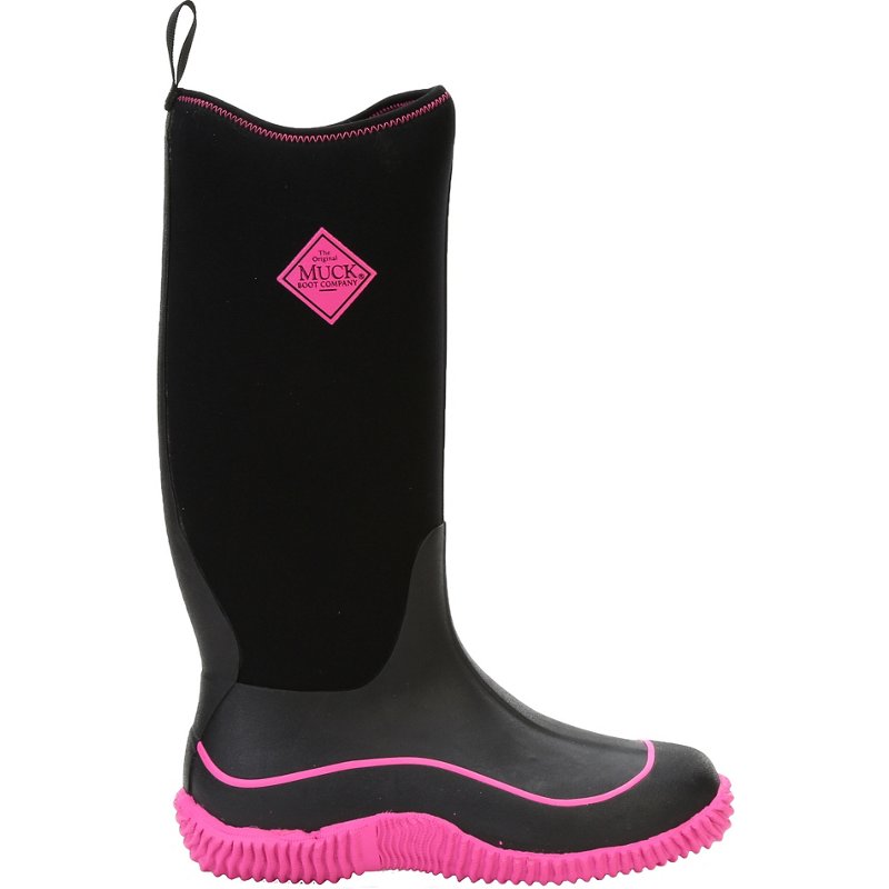 Women's Hale Tall Rubber Boot, Plain Toe, 15" Height, Black/Hot Pink, 5