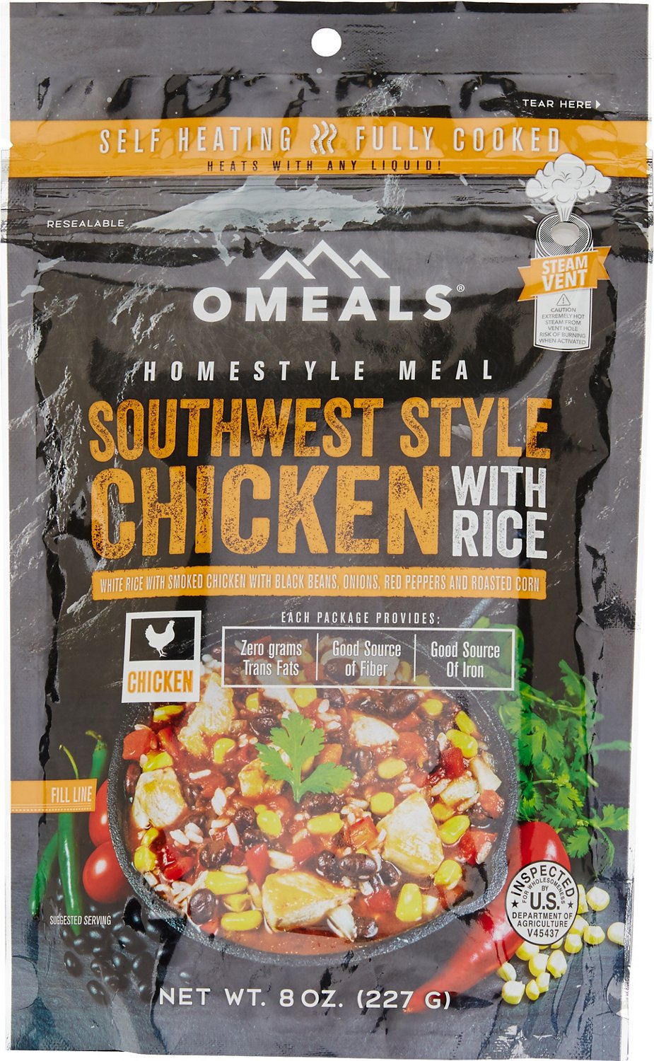 O Meals Homestyle 8 oz Precooked Self-Heating Southwest Style Chicken with White Rice
