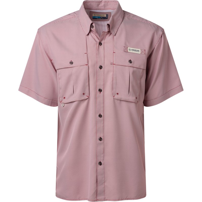 Magellan Outdoors Men's Aransas Pass Mini Check Short Sleeve Shirt Rio Red/White, Medium - Men's Fishing Tops at Academy Sports