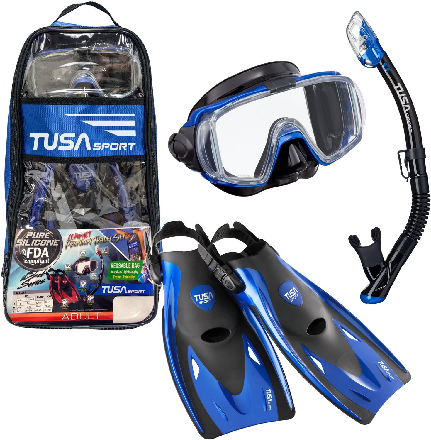 TUSA Adults' Visio TriEx Snorkel Travel Set Academy