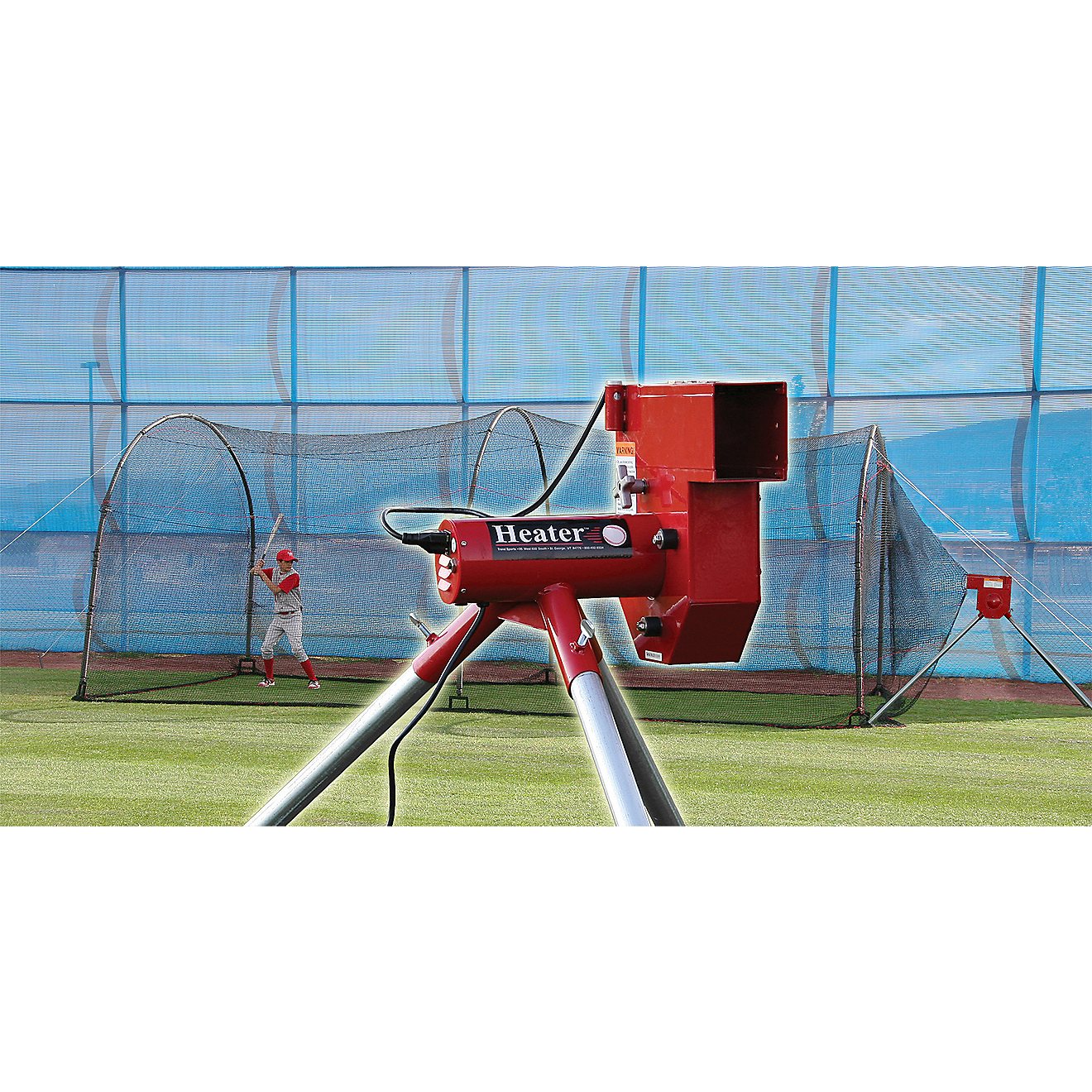 Heater Sports Real Ball Pitching Machine and 24 ft Xtender Batting Cage Combo                                                    - view number 1
