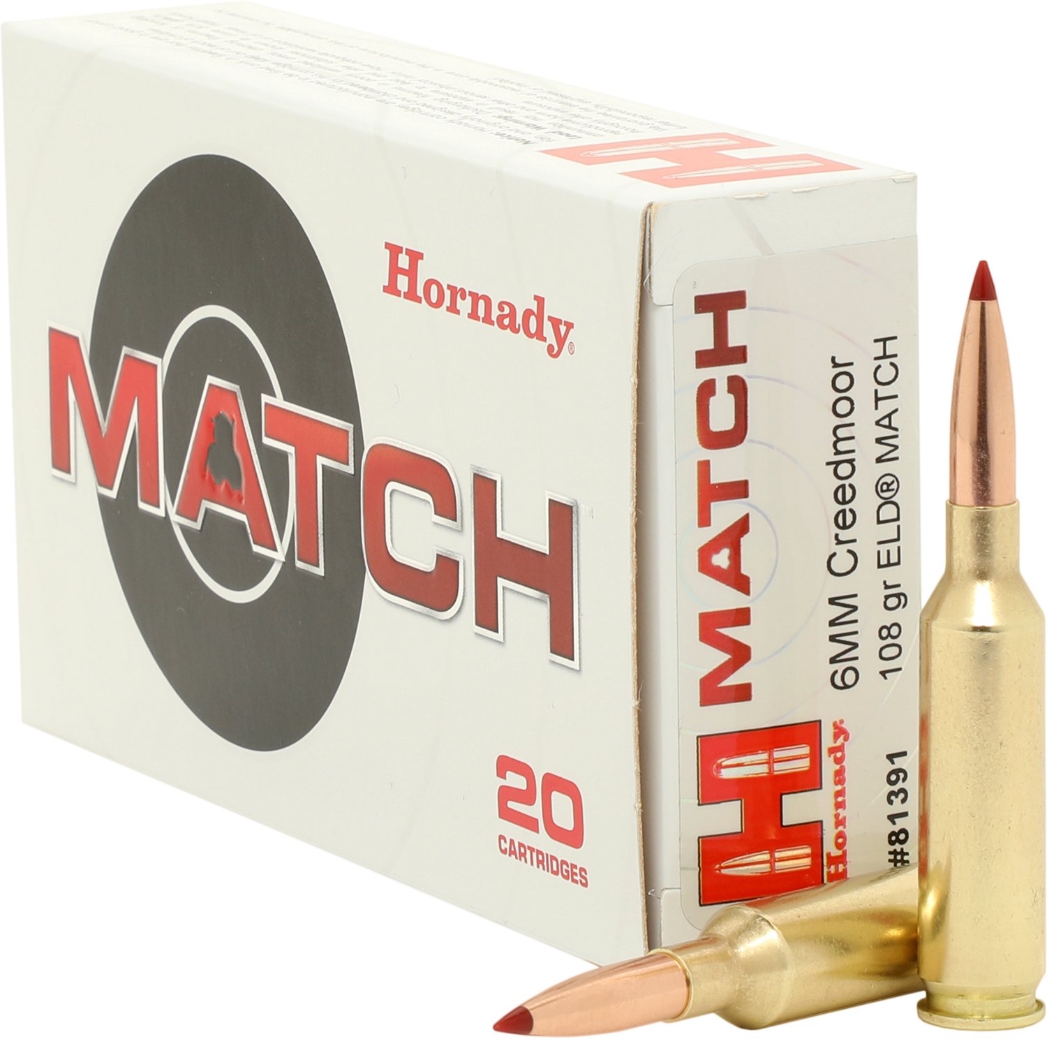 Hornady ELD Match 6mm Creedmoor 108-Grain Rifle Ammunition - 20 Rounds