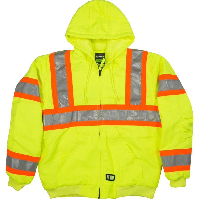 Berne Men's Hi-Visibility Hooded Active Jacket Yellow, Large - Men's Work Jackets at Academy Sports product image