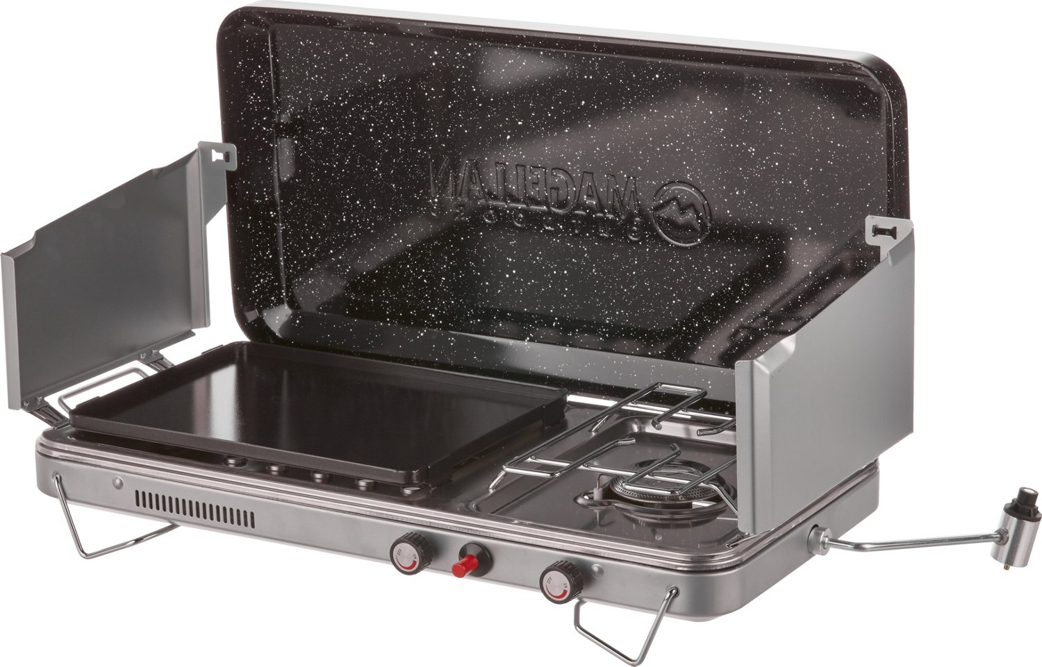 Camping stove with outlet grill