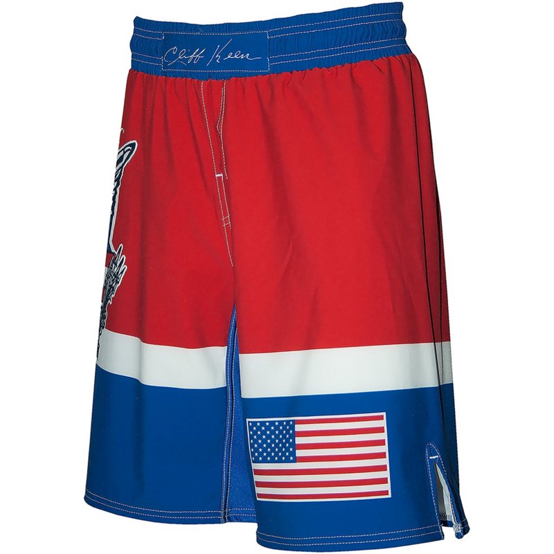 Cliff Keen Men's Wrestling Board Shorts Blue/Red, Small - Wrestling Accessories at Academy Sports