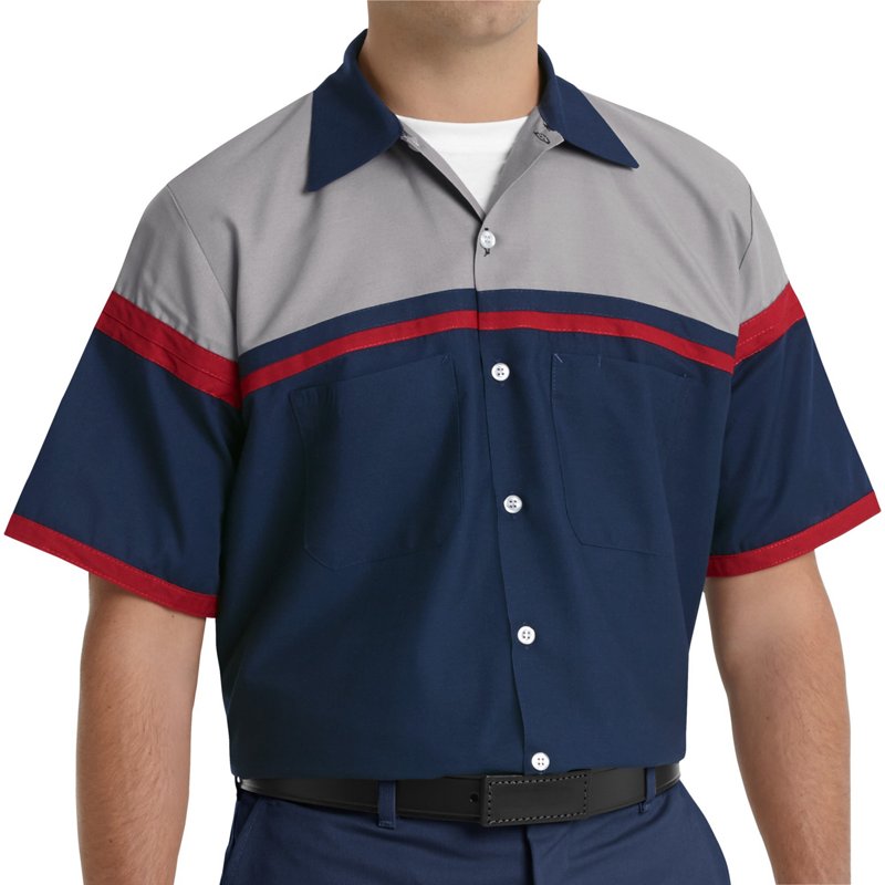 Men's Short Sleeve Automotive Tech Shirt, 65% Polyester/35% Cotton, Button Fronts, Multi, S