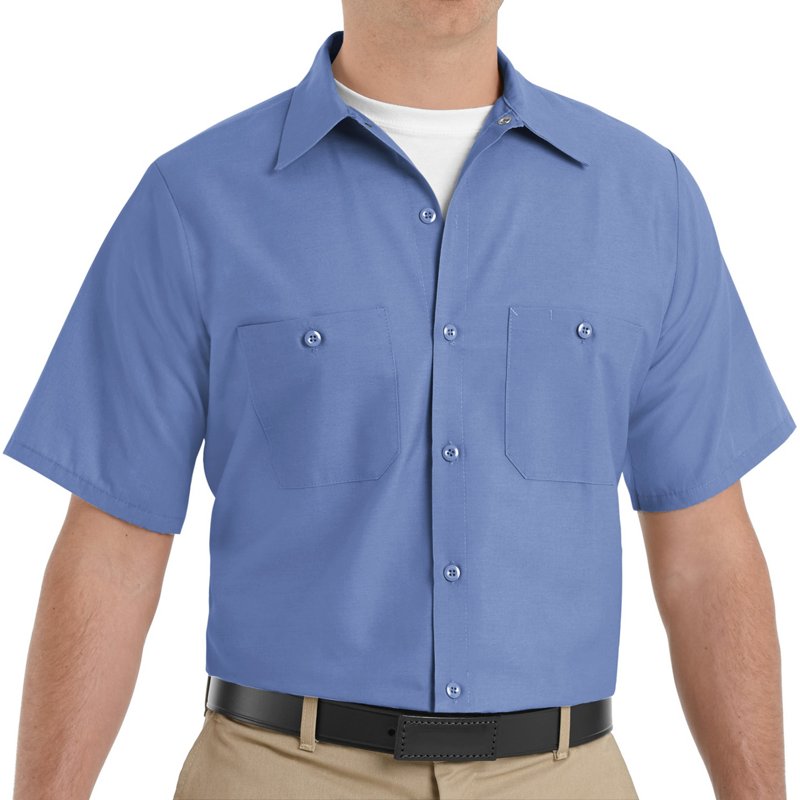 Men's Short Sleeve Poplin Work Shirt, Cotton/Polyester, Button Fronts, 2 Pocket(s), Petrol Blue