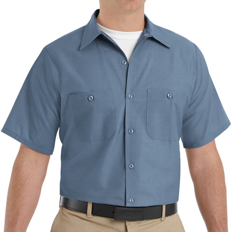 Men's Mens Ss Post Blue Poplin Work Shirt,M, Cotton/Polyester, Button Fronts, 2 Pocket(s), M