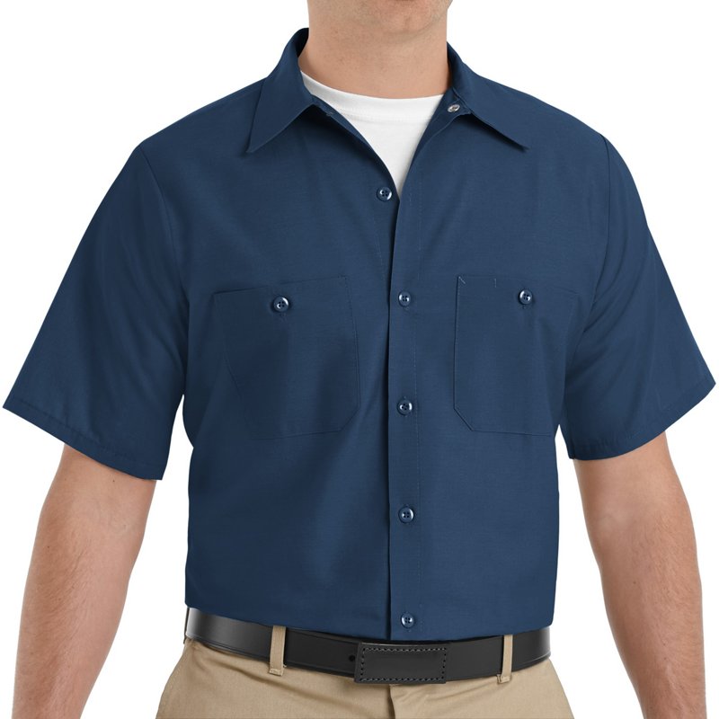 Men's Short Sleeve Work Shirt, Cotton/Polyester, Button Front, 2 Pocket(s), Navy, M
