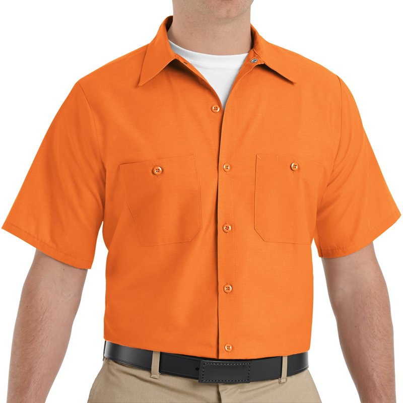Men's Mens Ss Orange Poplin Work Shirt,S, Cotton/Polyester, Button Fronts, 2 Pocket(s), Orange, S