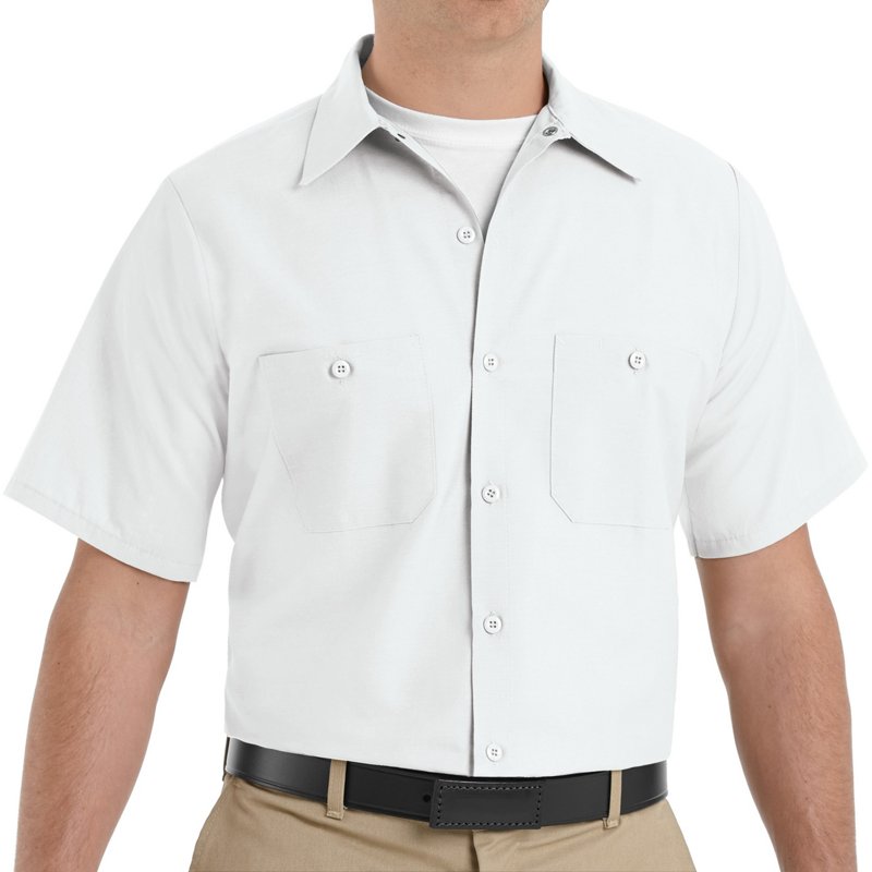 Men's Short Sleeve Work Shirt, Cotton/Polyester, Button, 2 Front Pocket(s), White, XL