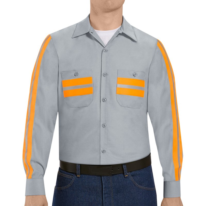 Men's Long Sleeve Enhanced Visibility Shirt, 65% Polyester/35% Cotton, Button Fronts, Gray, 2XL