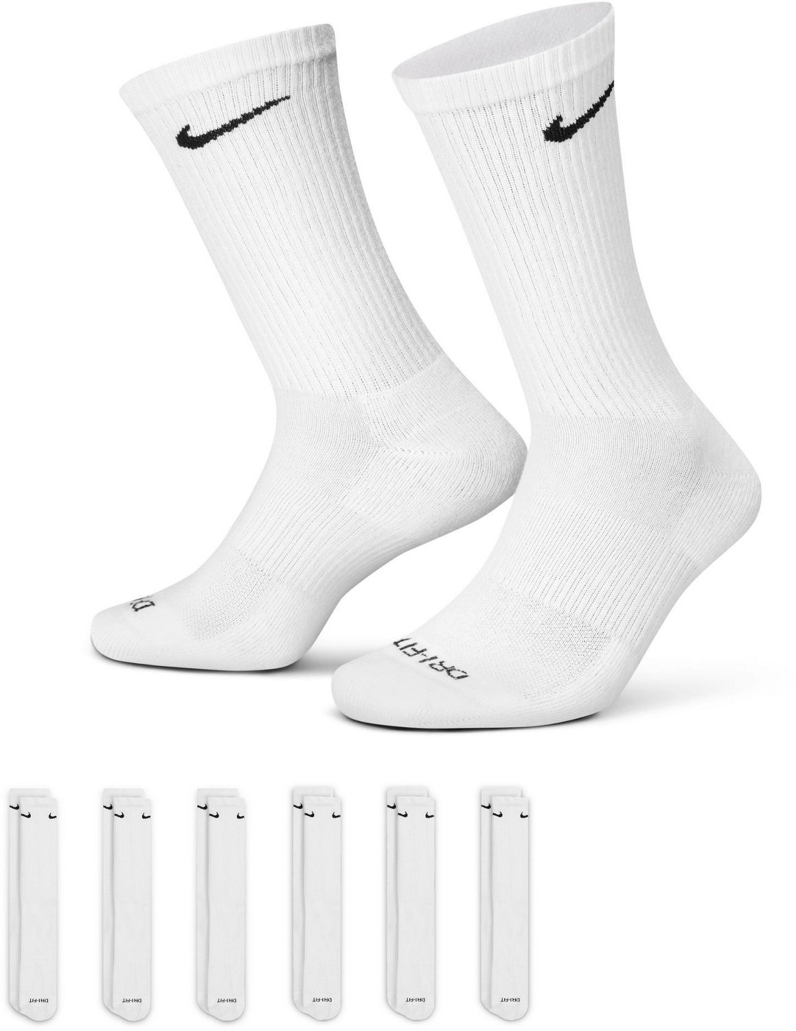 Nike Boys 6 Pack Cushioned Crew Socks - White/Black Size S