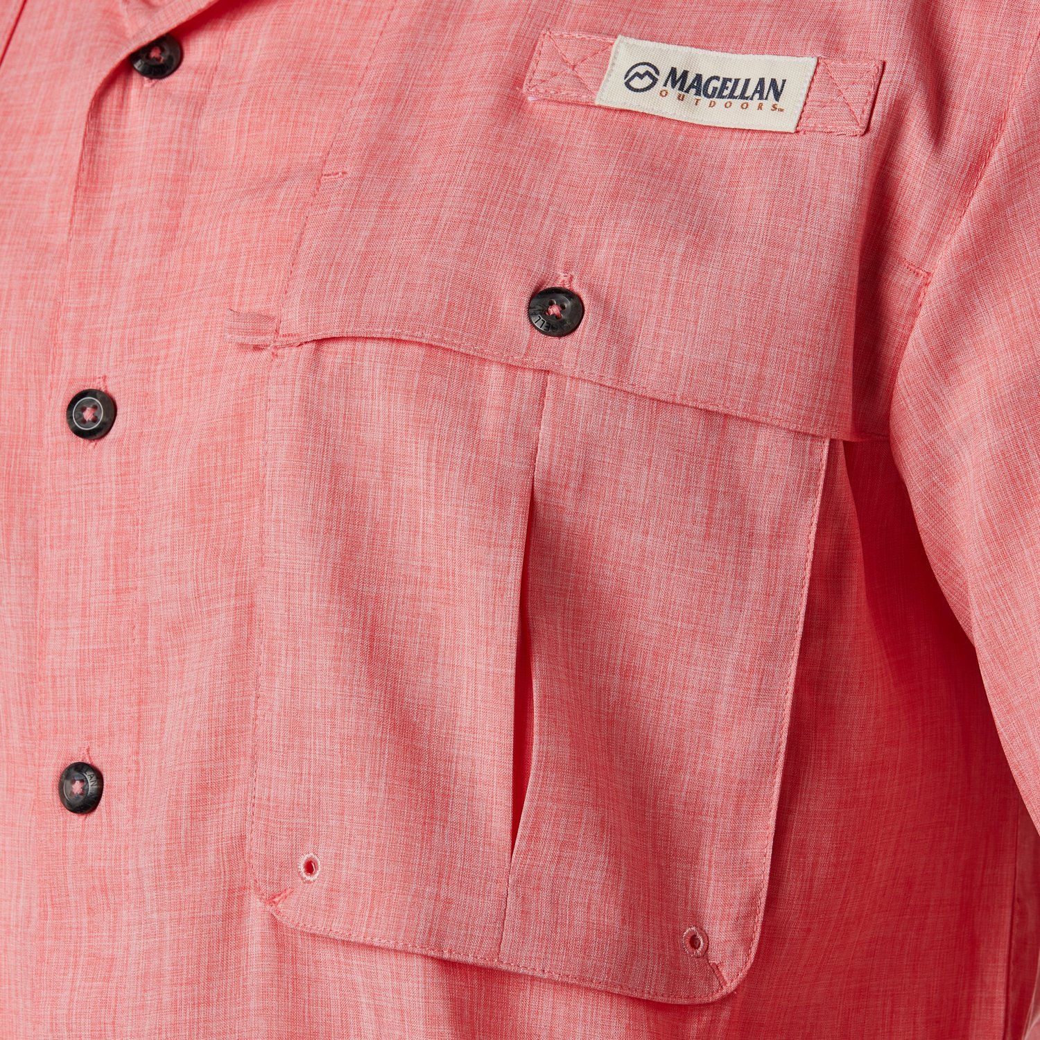 NWT Women's XL Magellan Fish Gear SS Blouse Aransas Pass HTHR Plus Sugar Coral