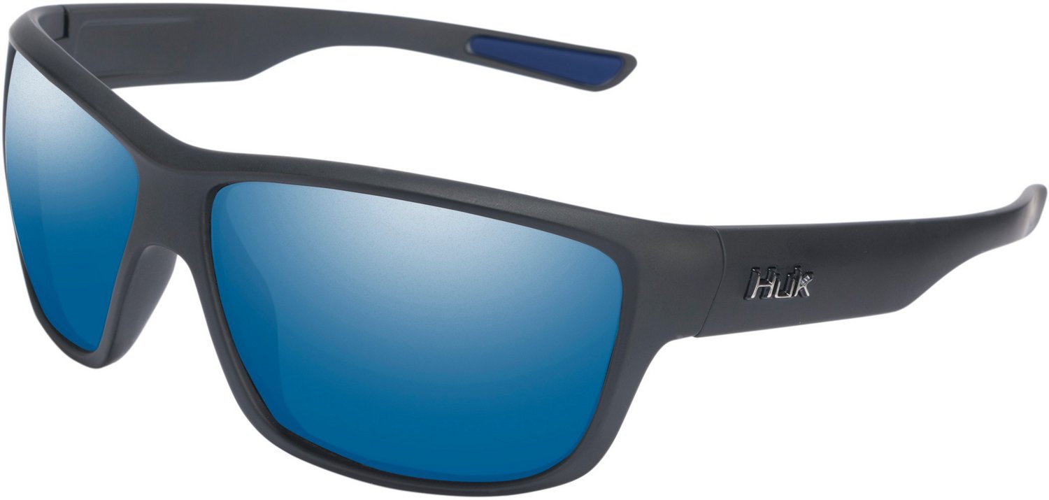 Huk Challenge Sunglasses | Polarized Polycarbonate Lens | Blue Mirror Lens | Matte Black