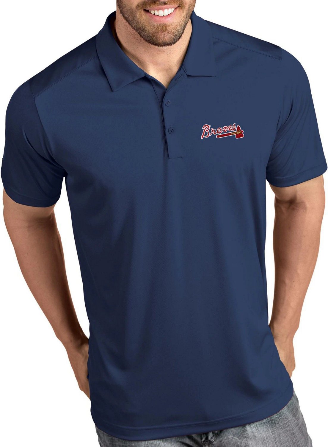 Men's Atlanta Braves Antigua White Tonal Crossover Polo