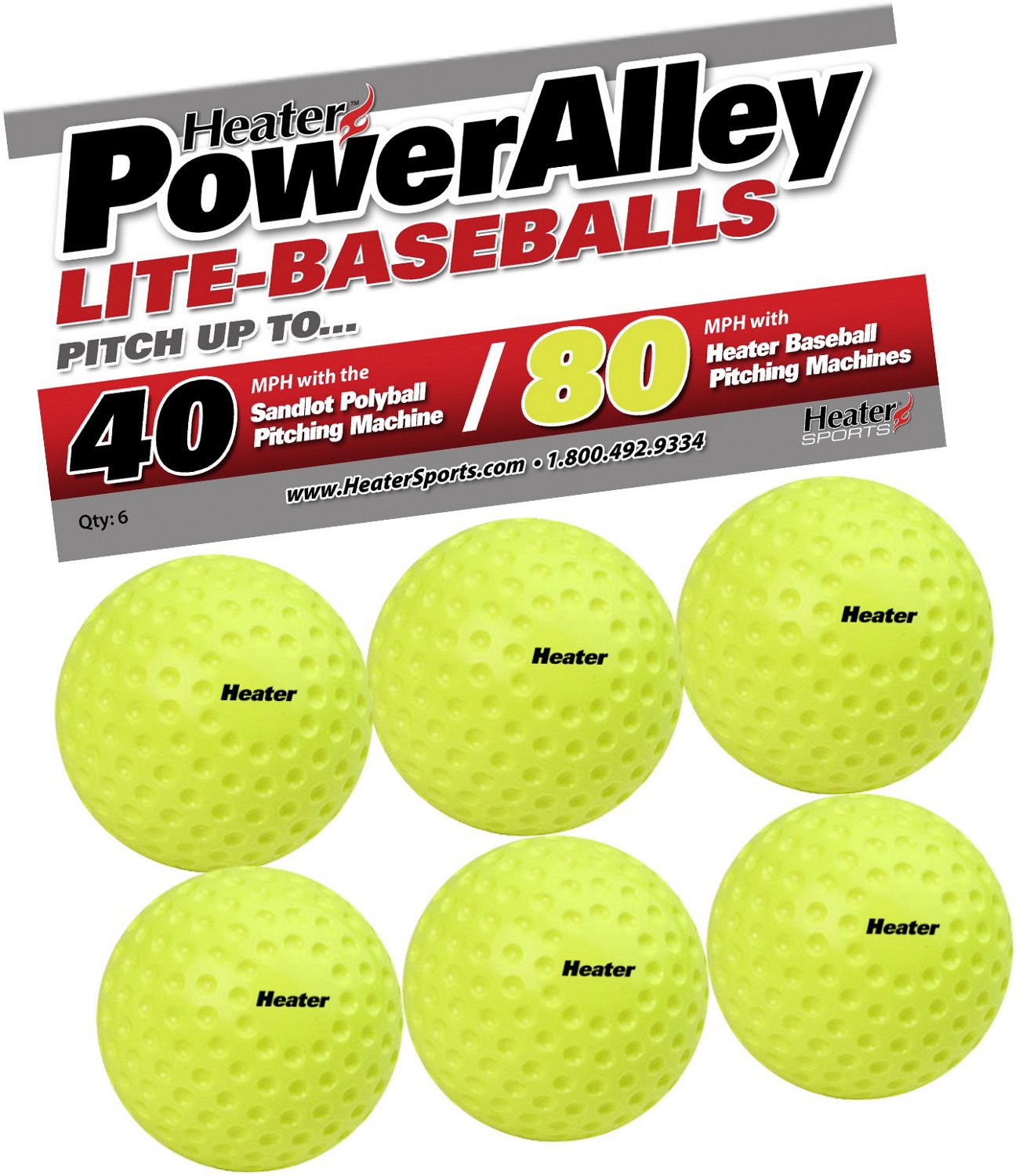 Heater Sports PowerAlley 80 mph Lite Pitching Machine Baseballs 6-Pack                                                           - view number 2