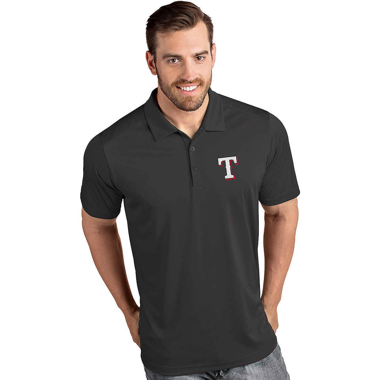 Antigua Men's Texas Rangers Tribute Short Sleeve Polo Shirt                                                                      - view number 1