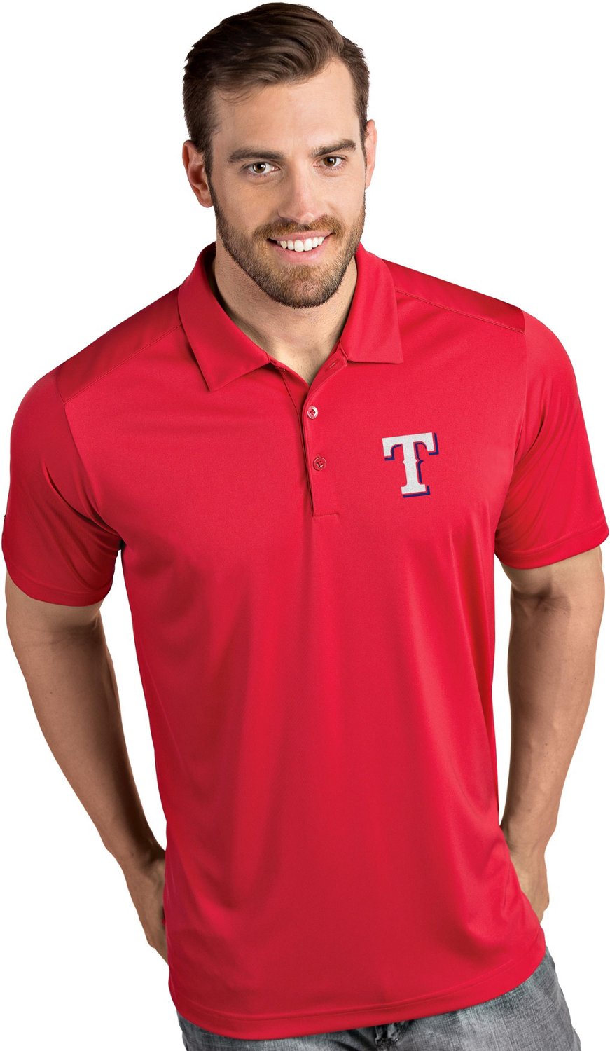 Antigua Men's Texas Rangers Tribute Short Sleeve Polo Shirt