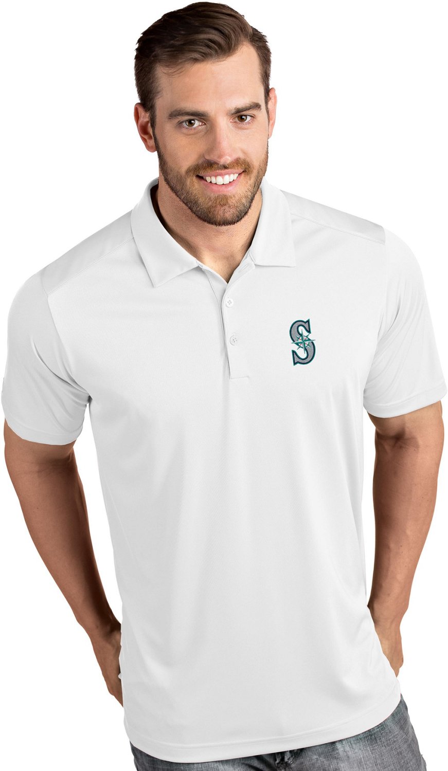 Antigua Men's Seattle Mariners Tribute Short Sleeve Polo Shirt