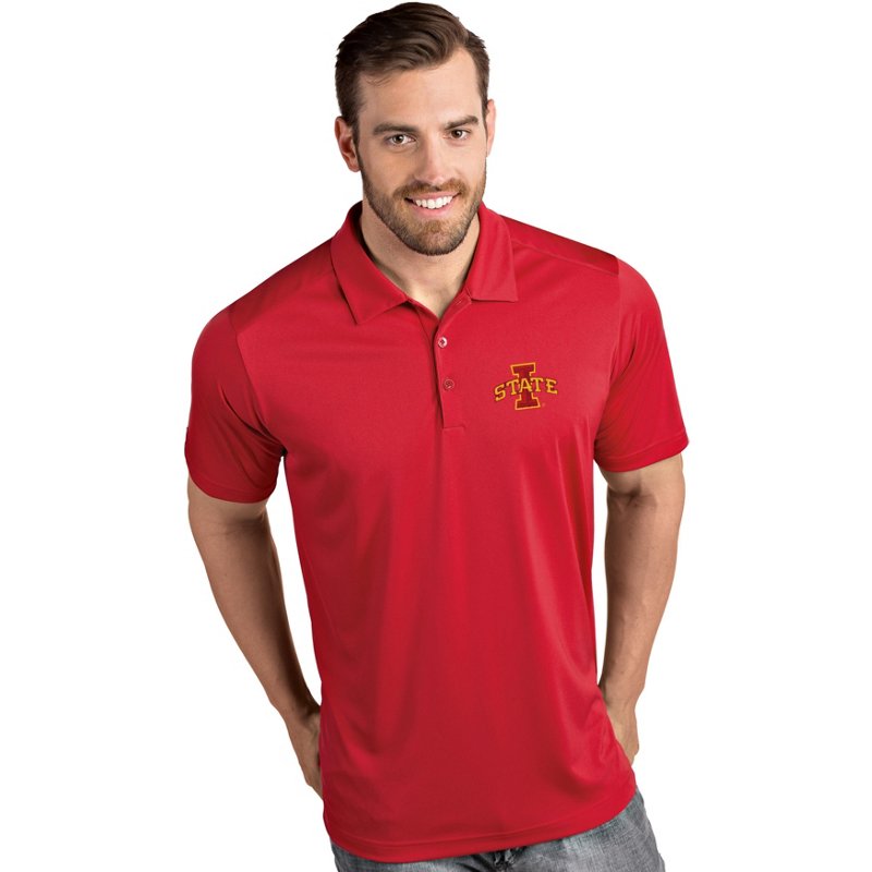 Antigua Men's Iowa State Cyclones Cardinal Tribute Performance Polo, 4XL, Red