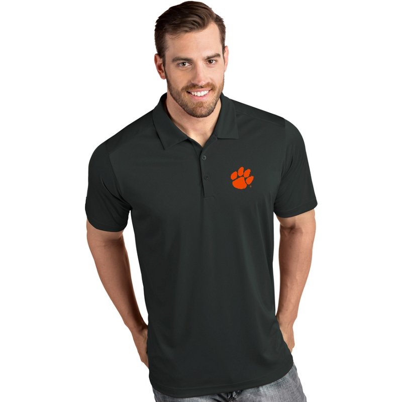 Antigua Men's Clemson Tigers Grey Tribute Performance Polo, Large, Gray