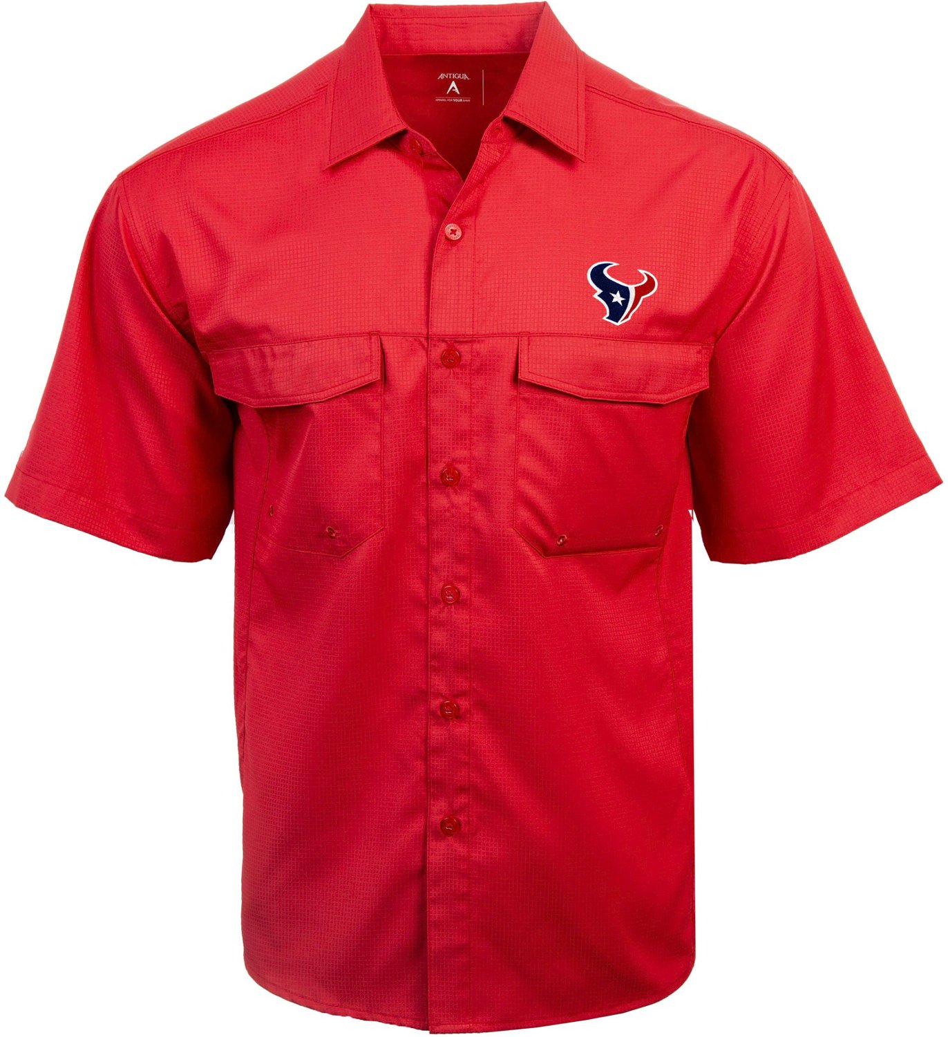 Antigua Men's Houston Texans Angler Woven Button-Down T-Shirt Navy Blue/Dark Red, Small - NFL Ss/Ls/Sl/Mck Tees at Academy Sports