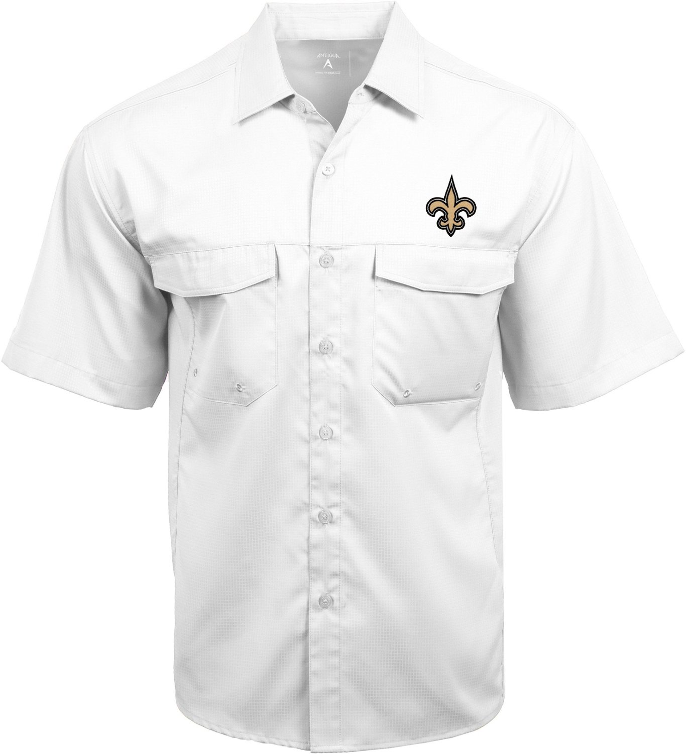 Antigua Men's New Orleans Saints Game Day Woven Fishing Shirt