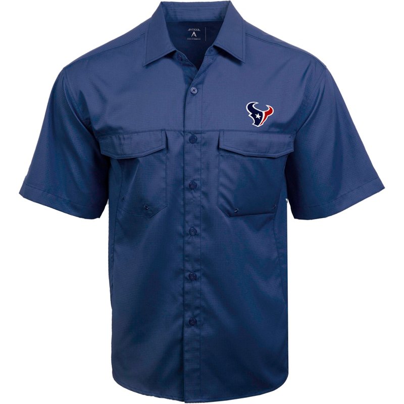 Antigua Men's Houston Texans Game Day Woven Fishing Shirt Navy Blue, Small - NFL Ss/Ls/Sl/Mck Tees at Academy Sports
