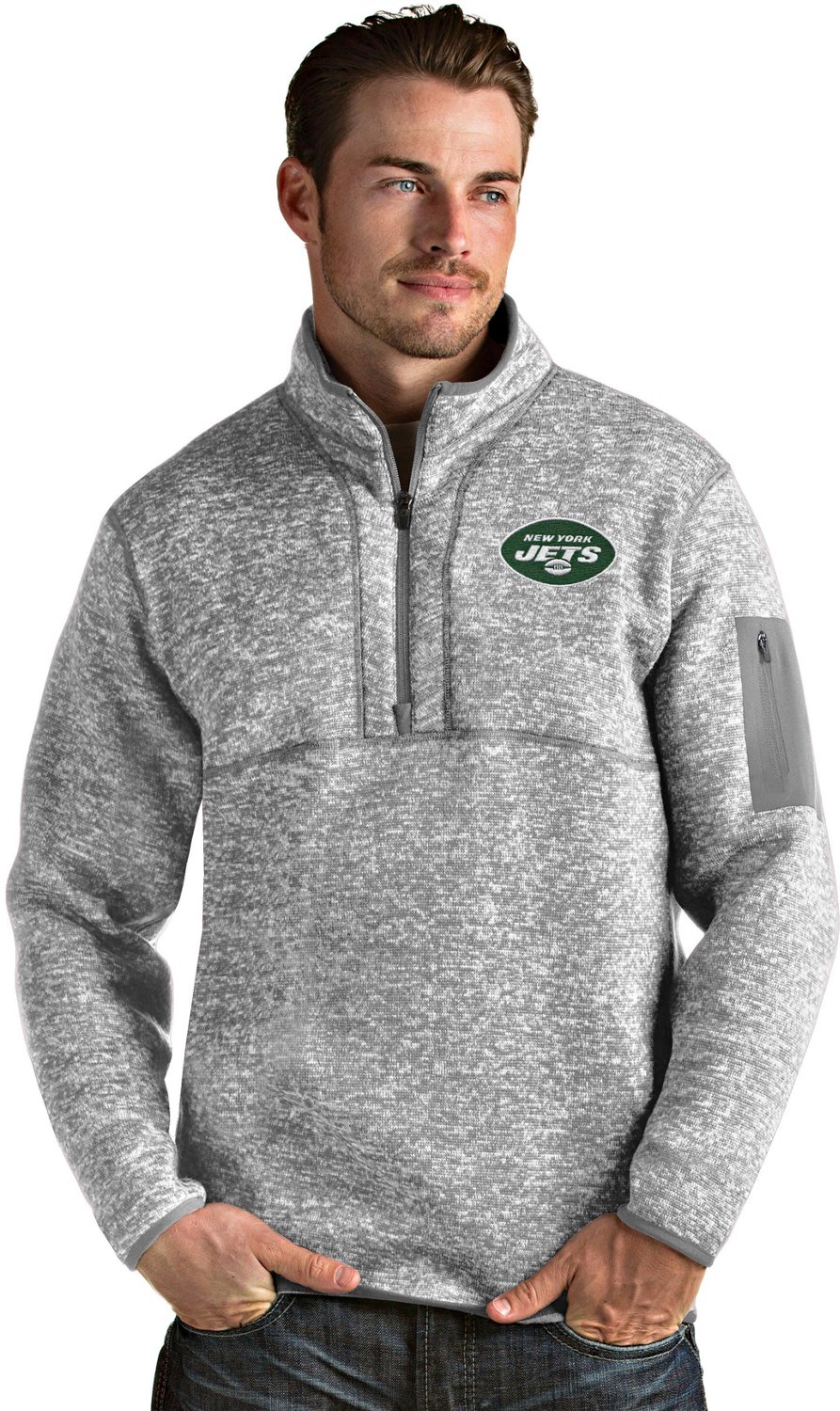 Antigua Men's New York Jets Fortune 1/2 Zip Pullover