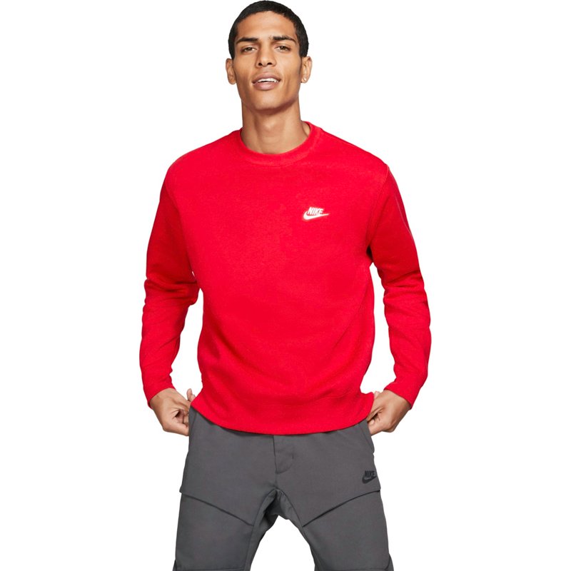 Nike Men's Sportswear Club Fleece Crew Pullover Red/White, Medium - Men's Athletic Fleece at Academy Sports