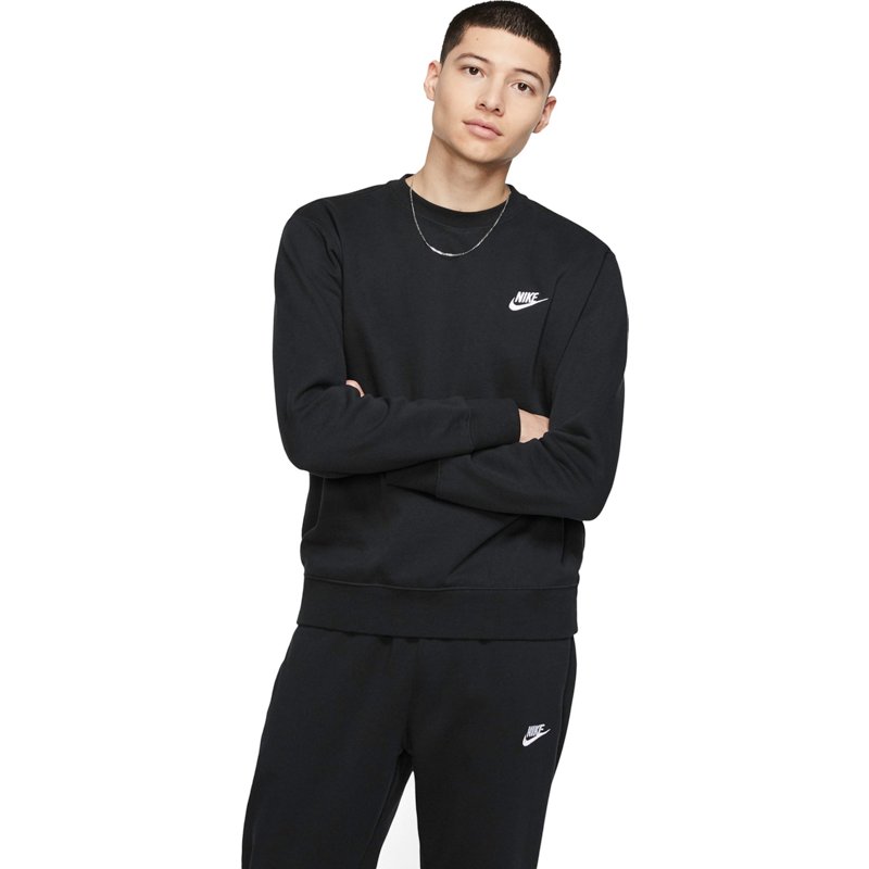 Nike Men's Sportswear Club Fleece Crew Pullover Black/White, Large - Men's Athletic Fleece at Academy Sports