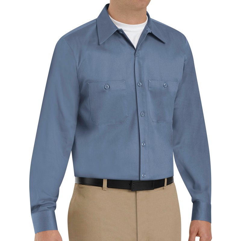 Men's Long Sleeve Work Shirt, Cotton, Button Fronts, 2 Pocket(s), Postman Blue, M
