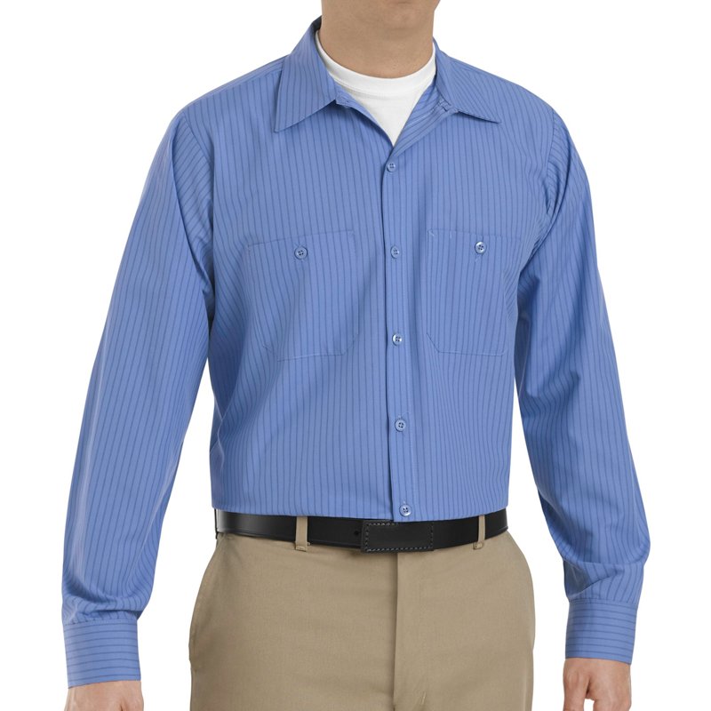 Men's Long Sleeve Work Shirt, 65% Polyester / 35% Cotton, Button Front, Blue, M