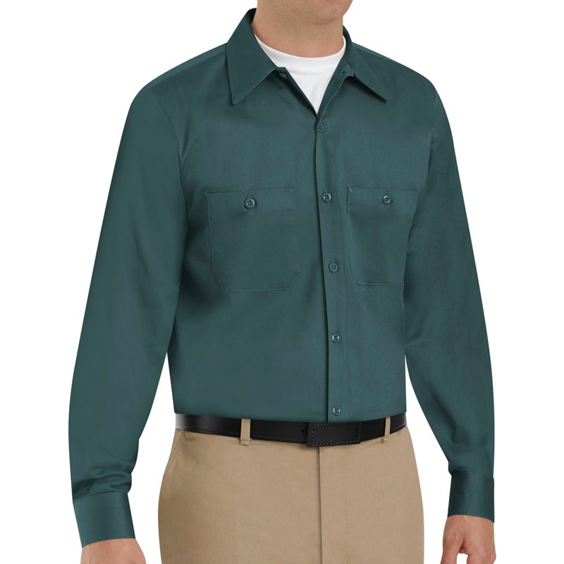 Men's Long Sleeve Work Shirt, Cotton, Button Fronts, 2 Pocket(s), Green, S