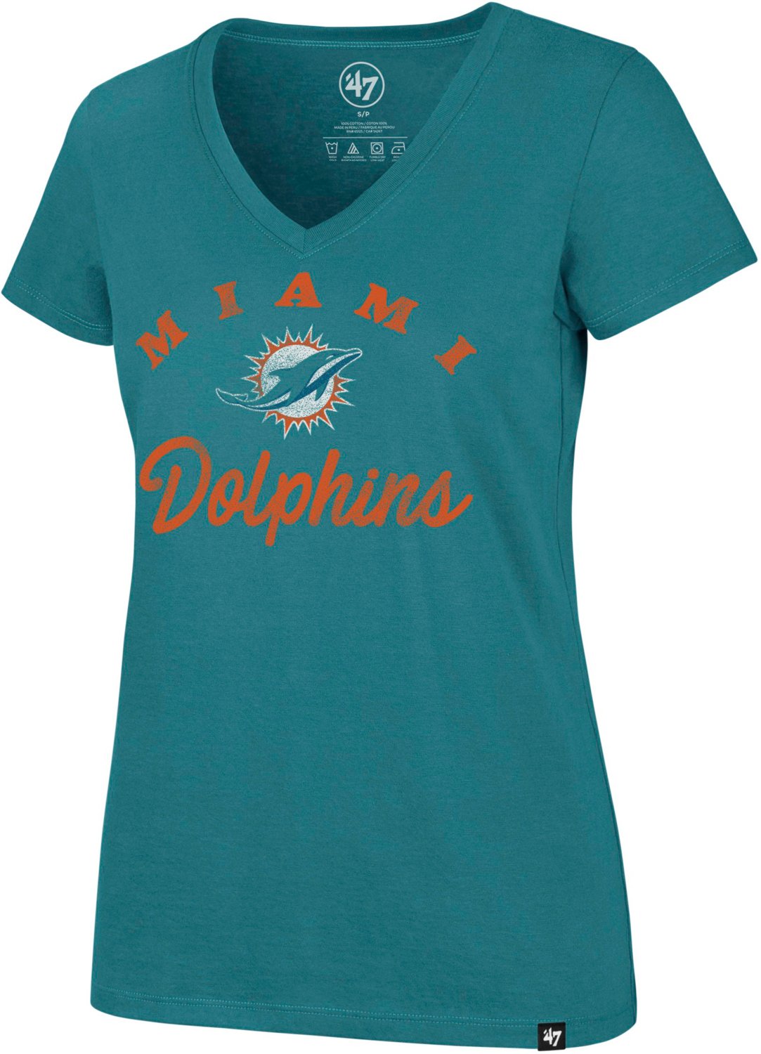 '47 Miami Dolphins Women's Spirit Script Ultra Rival V-neck T-shirt ...