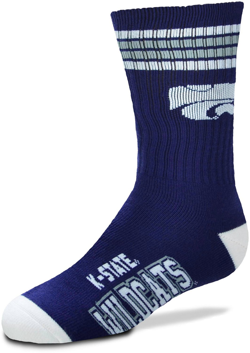 For Bare Feet Youth Kansas State University 4-Stripe Deuce Crew Socks ...