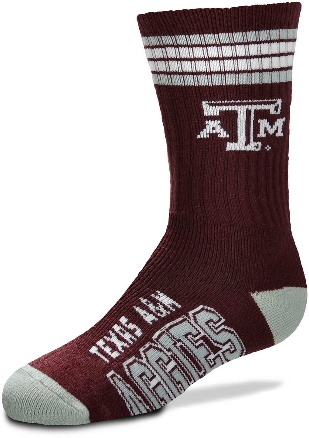 For Bare Feet Youth Texas A&M University 4-Stripe Deuce Crew Socks ...