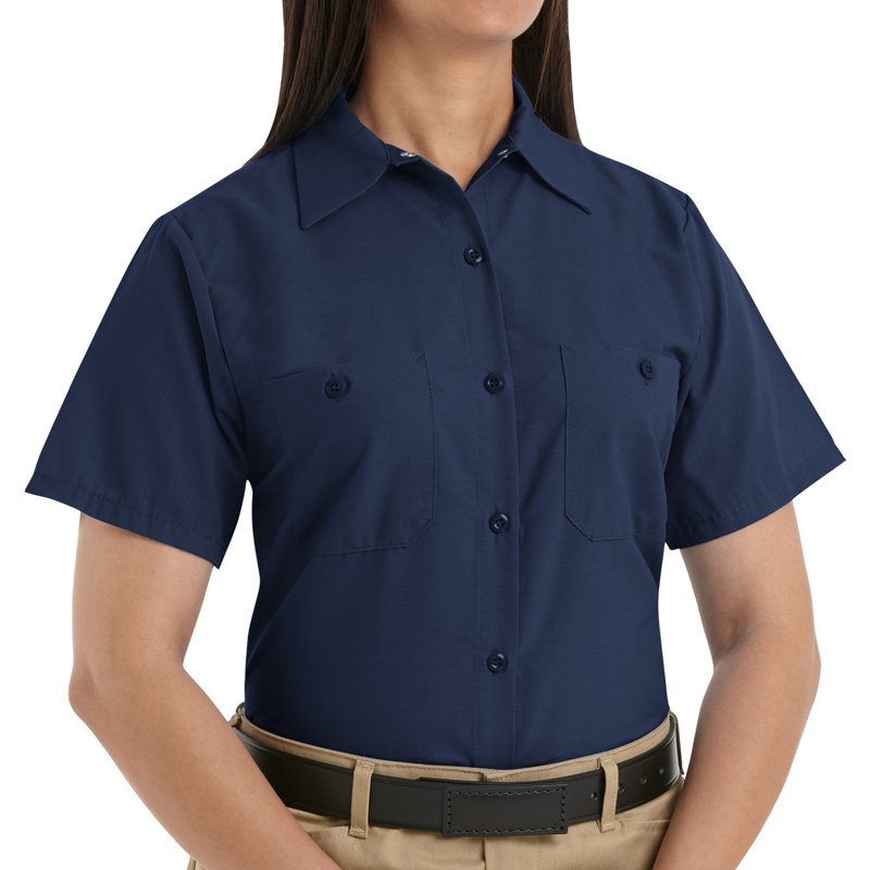 Women's Short Sleeve Work Shirt, Cotton/Polyester, Button Fronts, 2 Pocket(s), Navy, 4XL