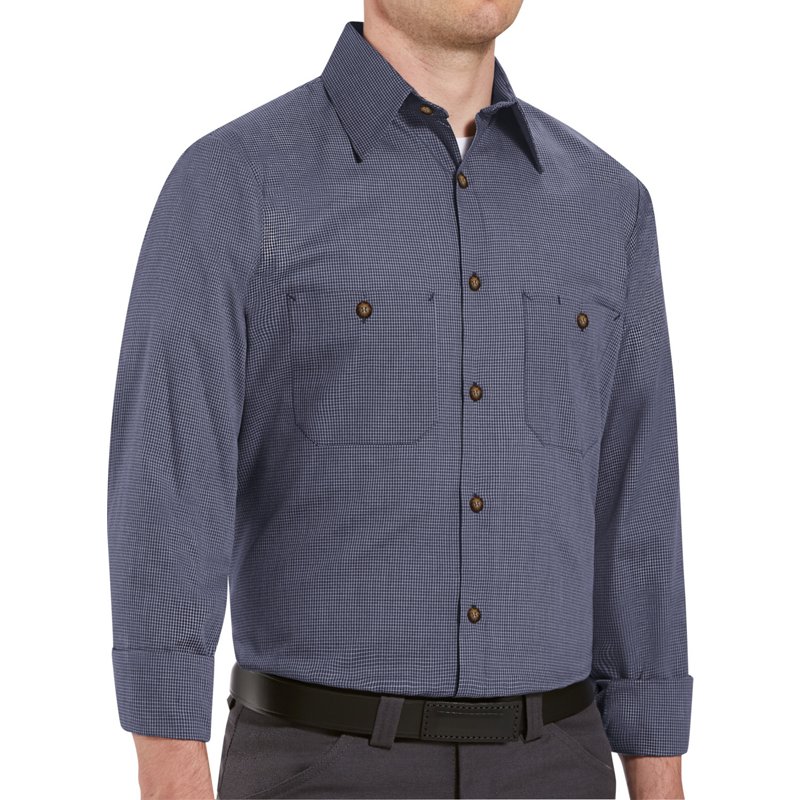 Men's Long Sleeve Uniform Shirt, 65% Polyester/35% Cotton, Button Fronts, 2 Pocket(s), L