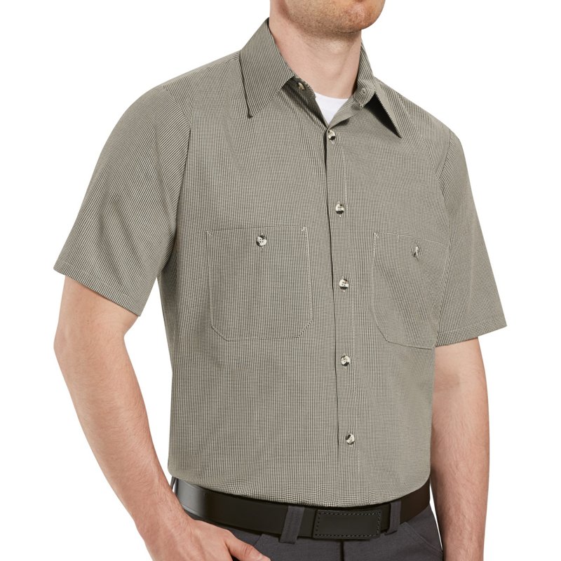 Short Sleeve Microcheck Uniform Shirt, 65% Polyester / 35% Combed Cotton, Button Fronts, 3XL