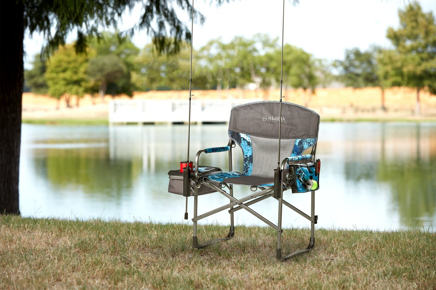 Trail Fishing Steel Director's Chair With Rod Holder, Green Camp