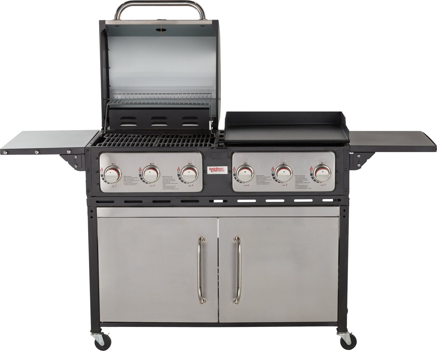 Propane gas grill outlet and griddle combo