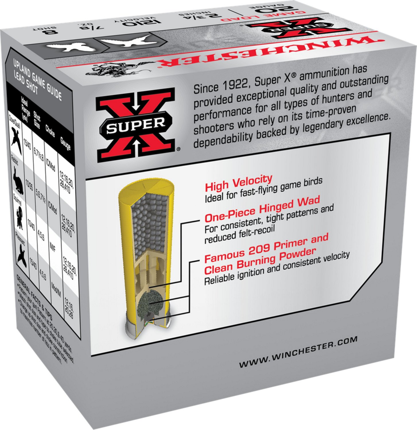 Winchester Super-X Lead Shot Dove & Game Load 20 Gauge 8 Shot Shotshells                                                         - view number 3