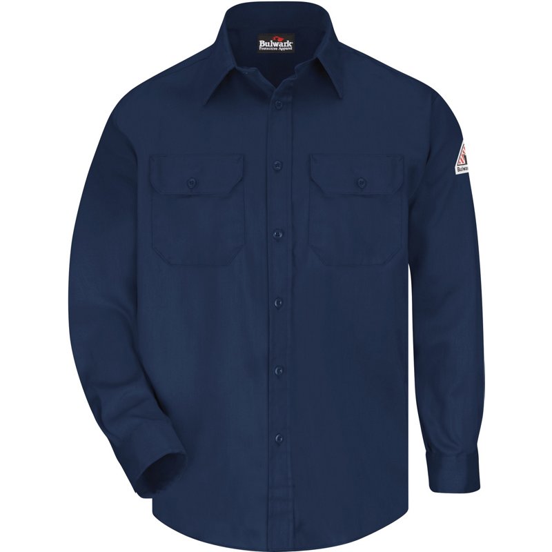 Bulwark Men's Lightweight FR Chambray Uniform Dress Shirt Navy Blue, X-Large Tall - Men's Longsleeve Work Shirts at Academy Sports