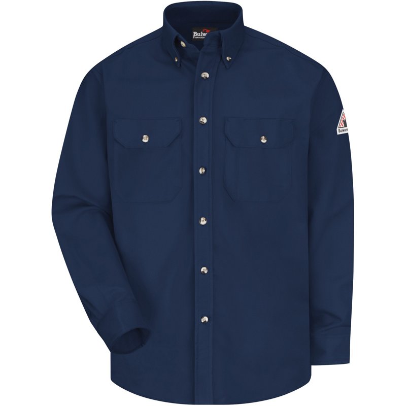 Bulwark Men's Midweight FR Uniform Dress Shirt Navy Blue, Large Tall - Men's Longsleeve Work Shirts at Academy Sports