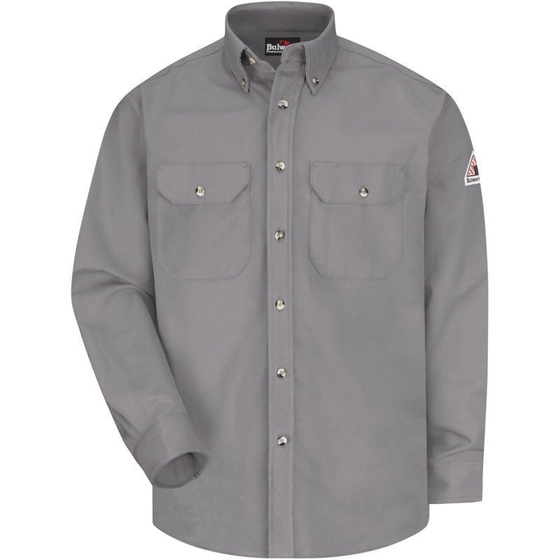 Bulwark Men's Midweight FR Uniform Dress Shirt Silver/Gray, Large Tall - Men's Longsleeve Work Shirts at Academy Sports