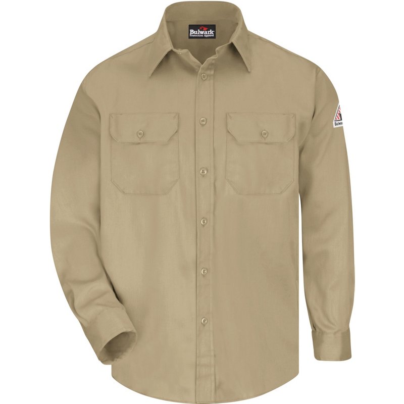 Bulwark Men's Lightweight FR Chambray Uniform Dress Shirt Beige/Khaki, 3X-Large Tall - Men's Longsleeve Work Shirts at Academy Sports