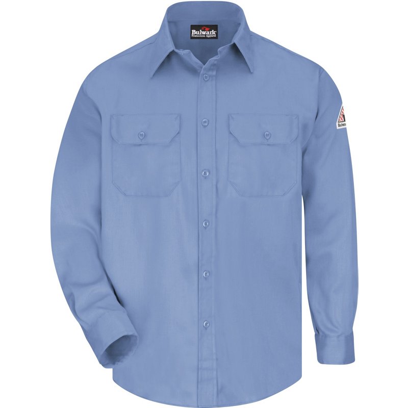 Bulwark Men's Lightweight FR Chambray Uniform Dress Shirt Blue Light, X-Large Tall - Men's Longsleeve Work Shirts at Academy Sports