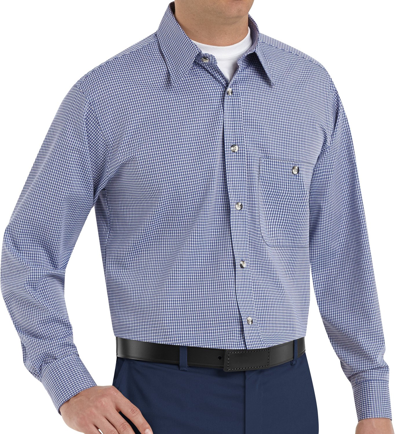 Red Kap Men's Mini-Plaid Uniform Long Sleeve Shirt